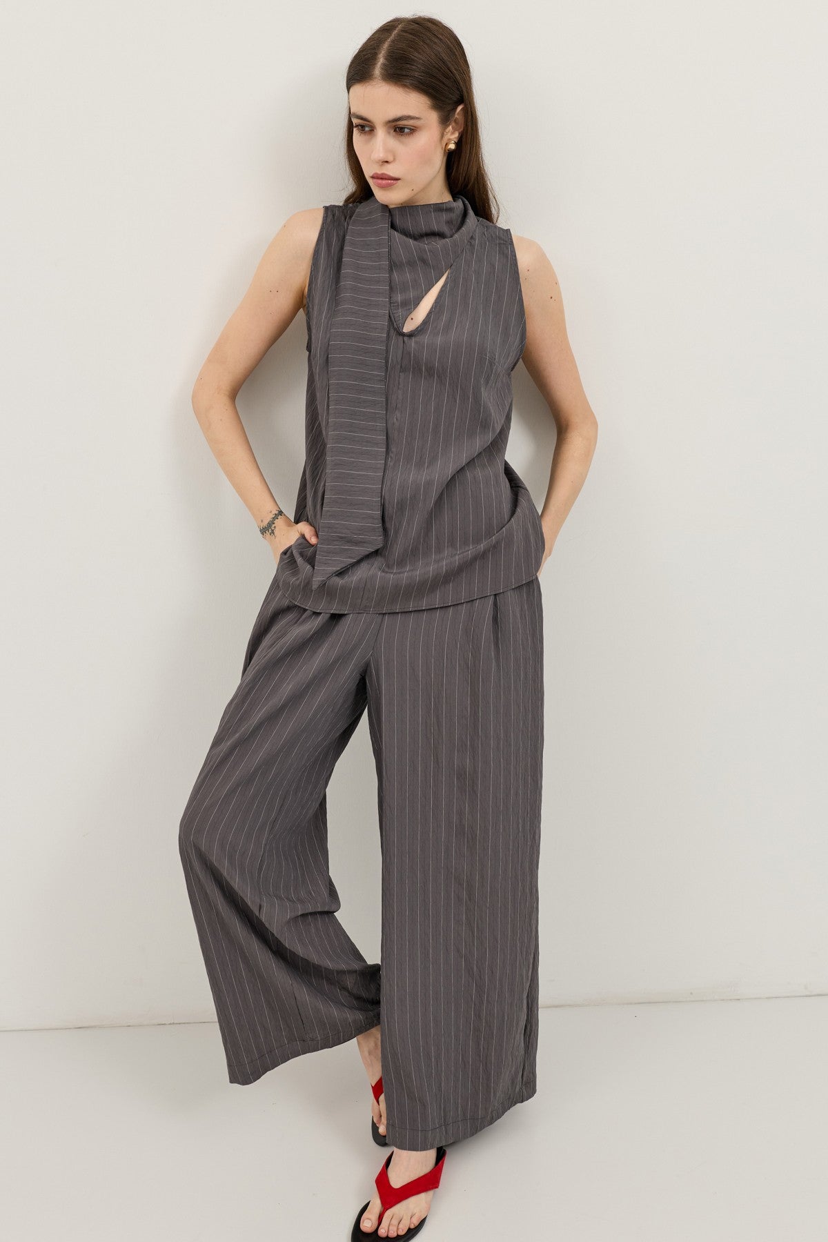 Women's Striped Set with Shawl Collar