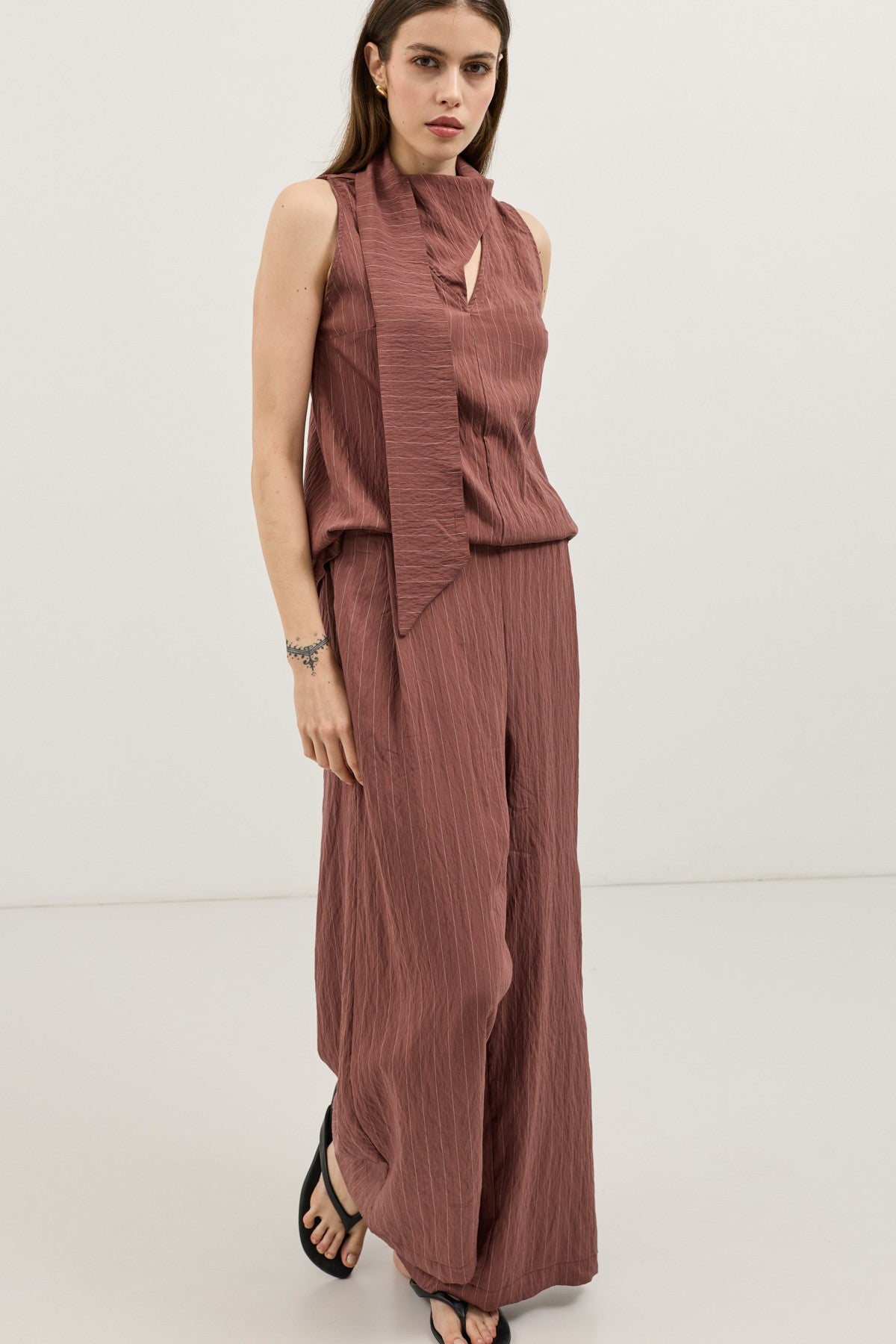 Women's Striped Set with Shawl Collar