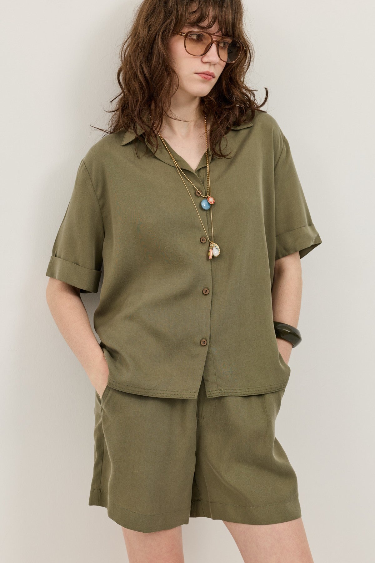 100% Lyocell Shirt and Shorts Set for Women