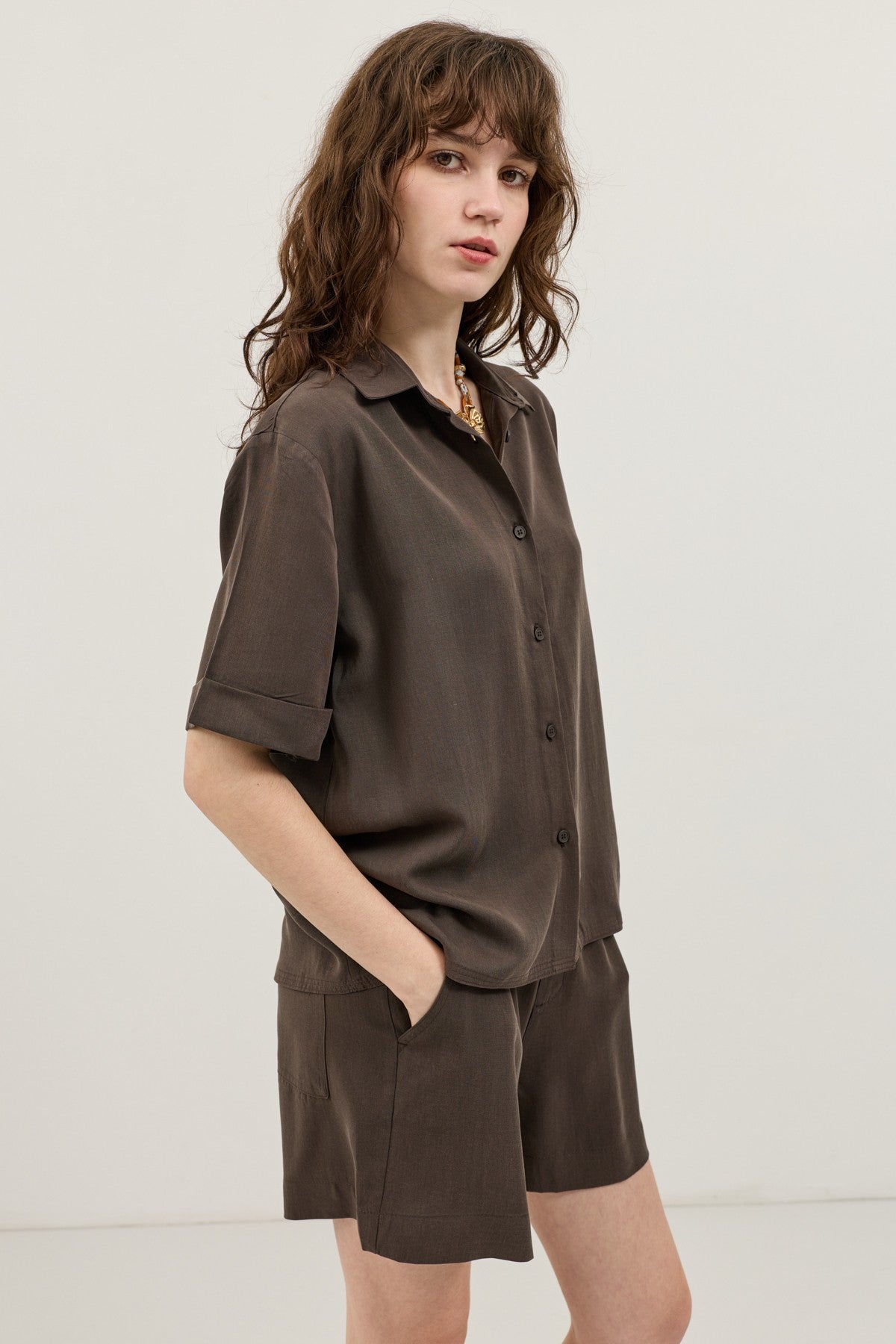 100% Lyocell Shirt and Shorts Set for Women