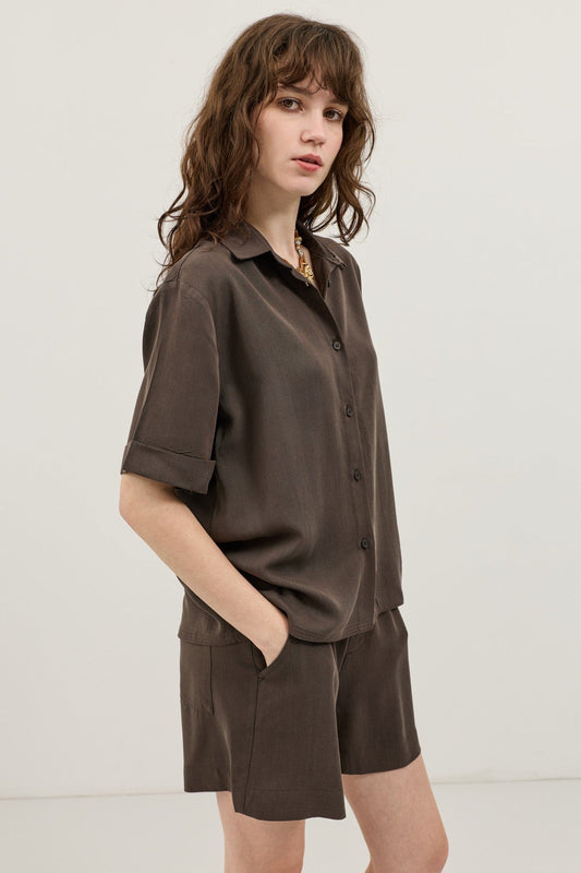 100% Lyocell Shirt and Shorts Set for Women