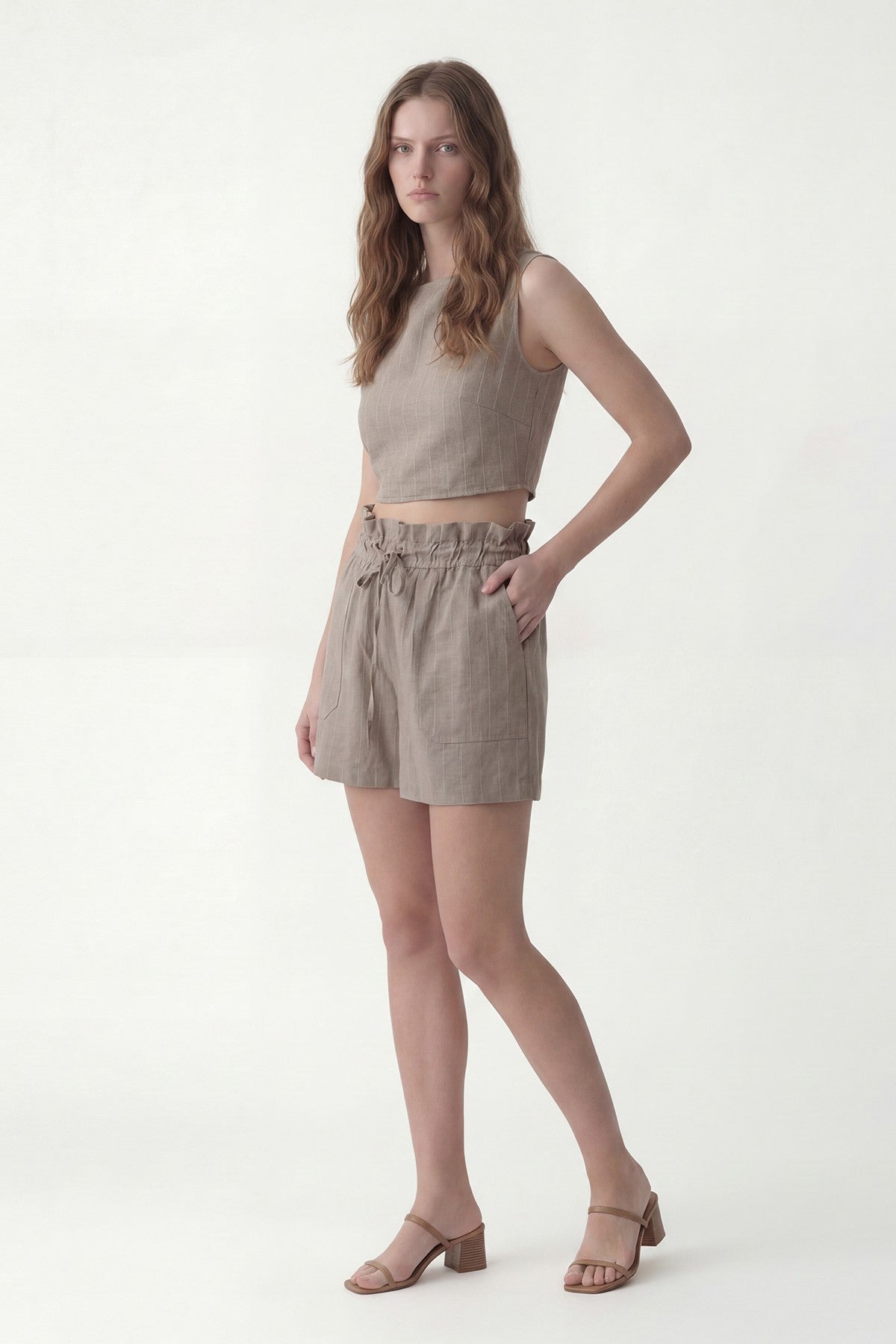 Linen-Blend Striped Shorts Set