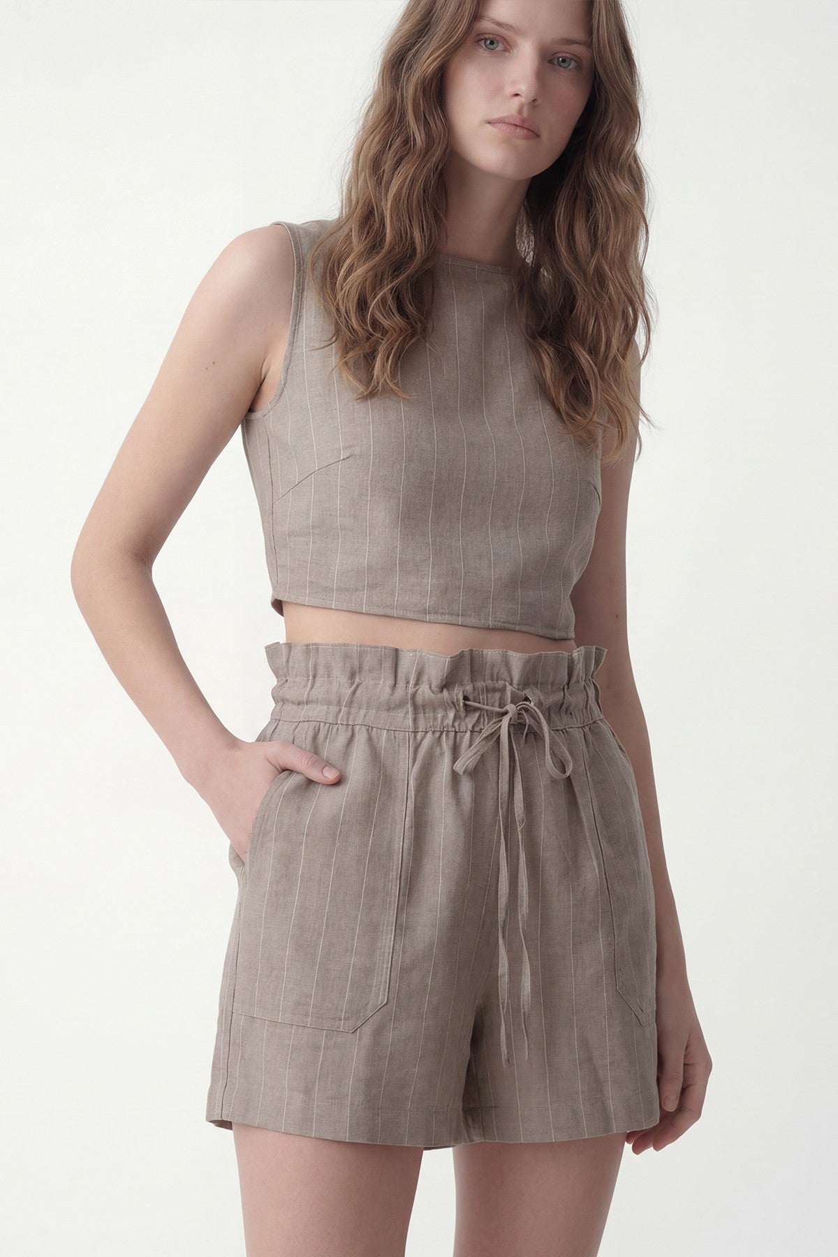 Linen-Blend Striped Shorts Set