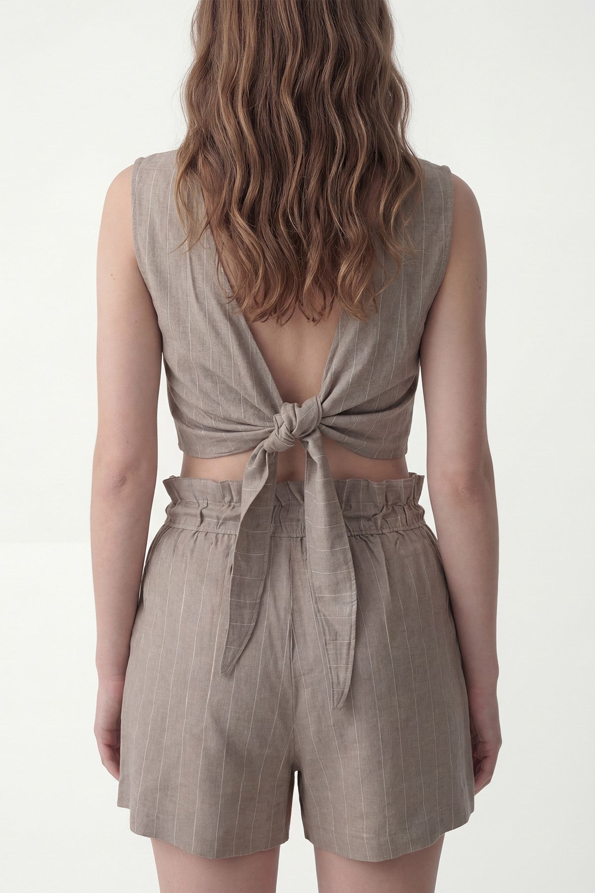 Linen-Blend Striped Shorts Set