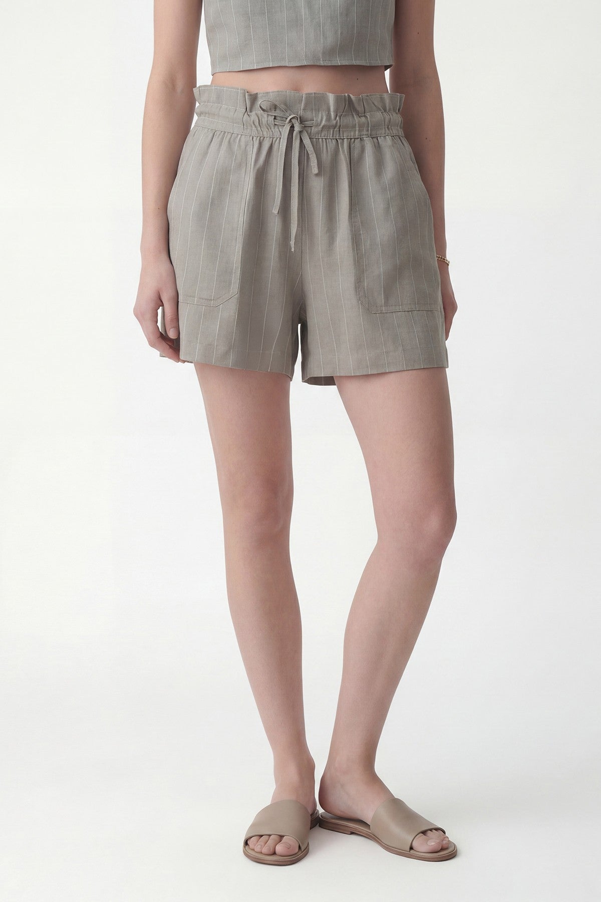 Linen-Blend Striped Shorts Set