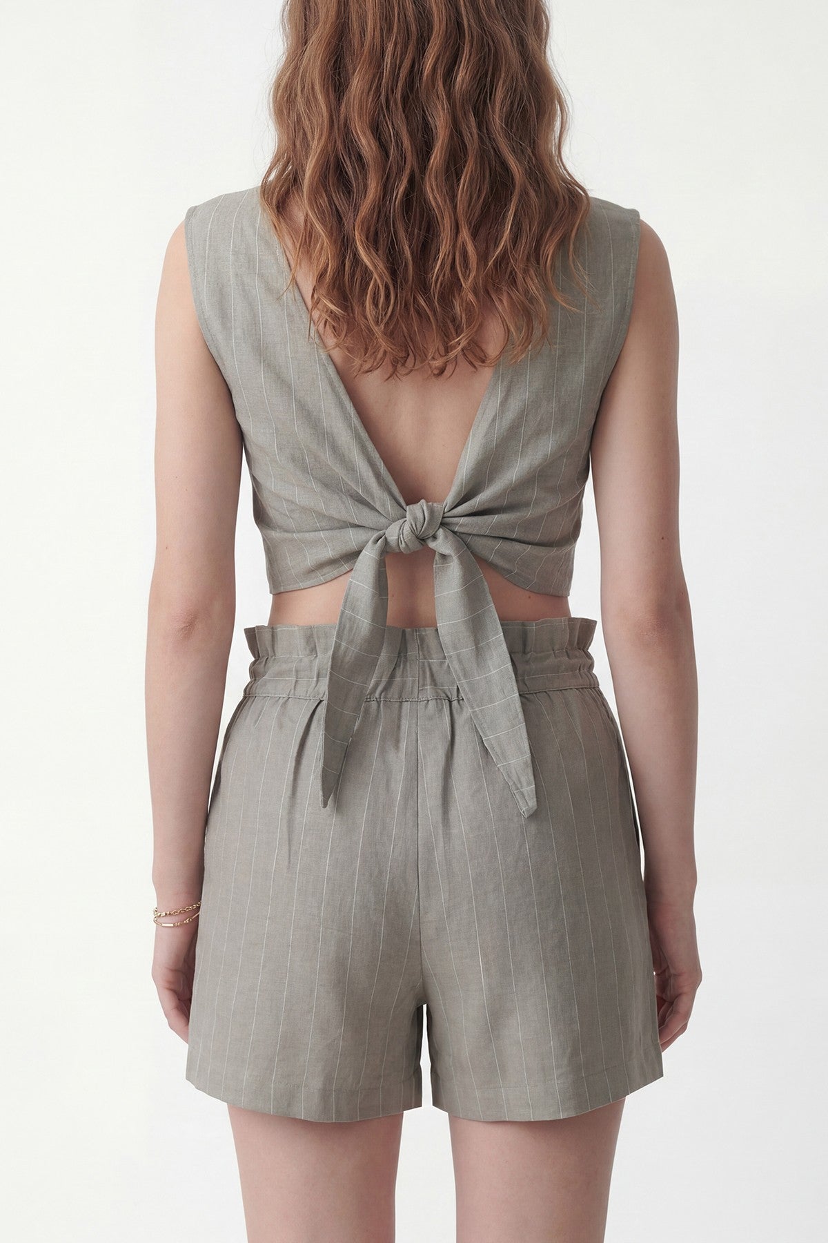Linen-Blend Striped Shorts Set