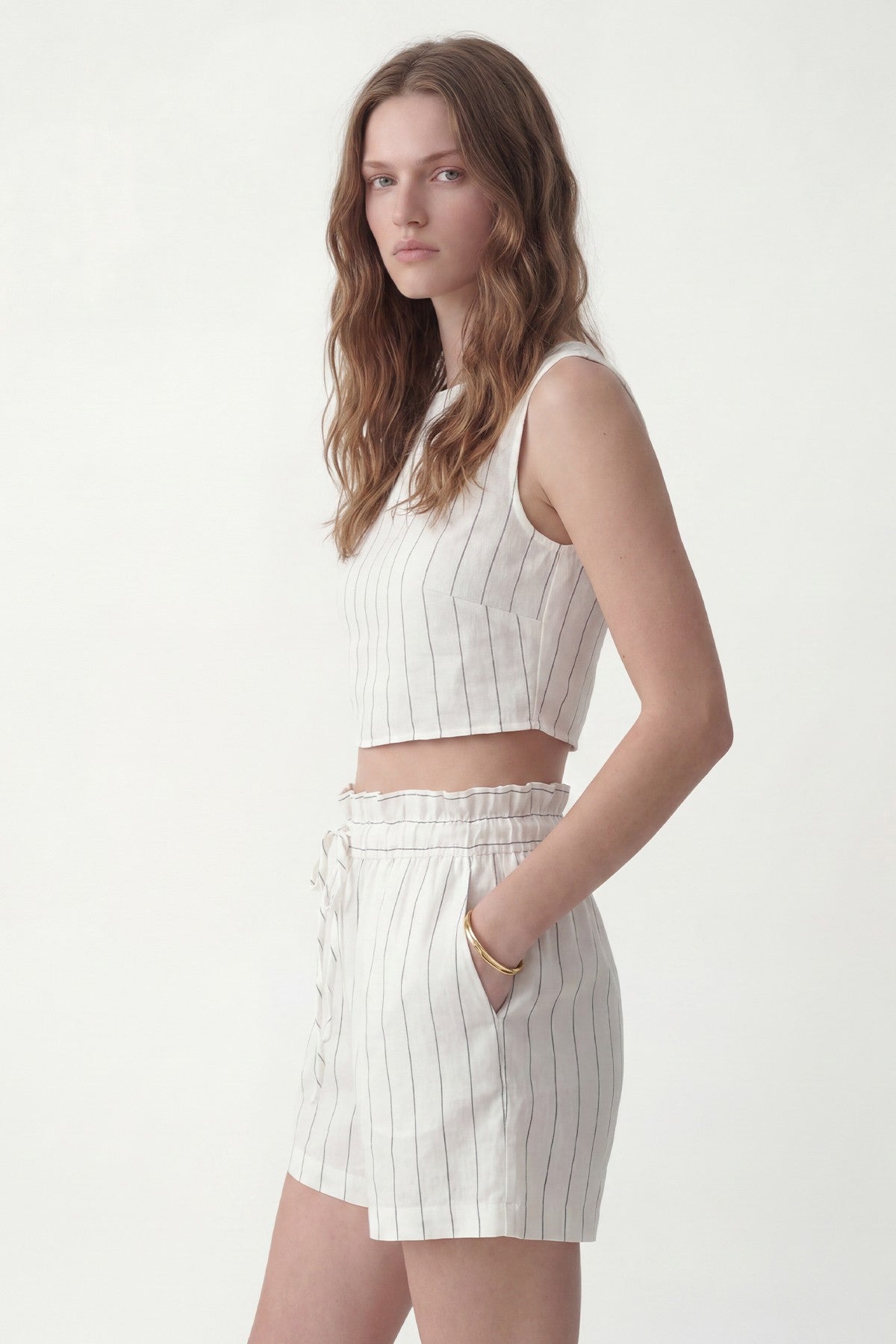 Linen-Blend Striped Shorts Set