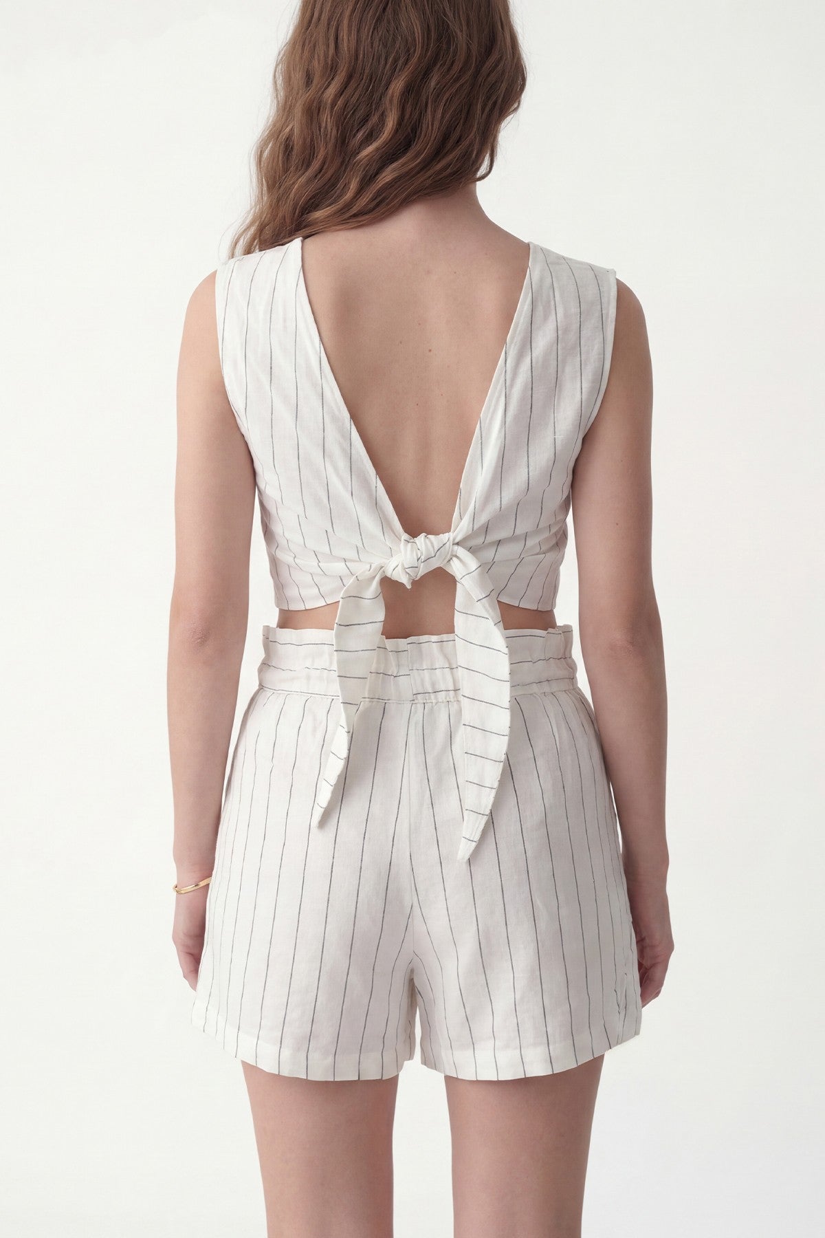Linen-Blend Striped Shorts Set