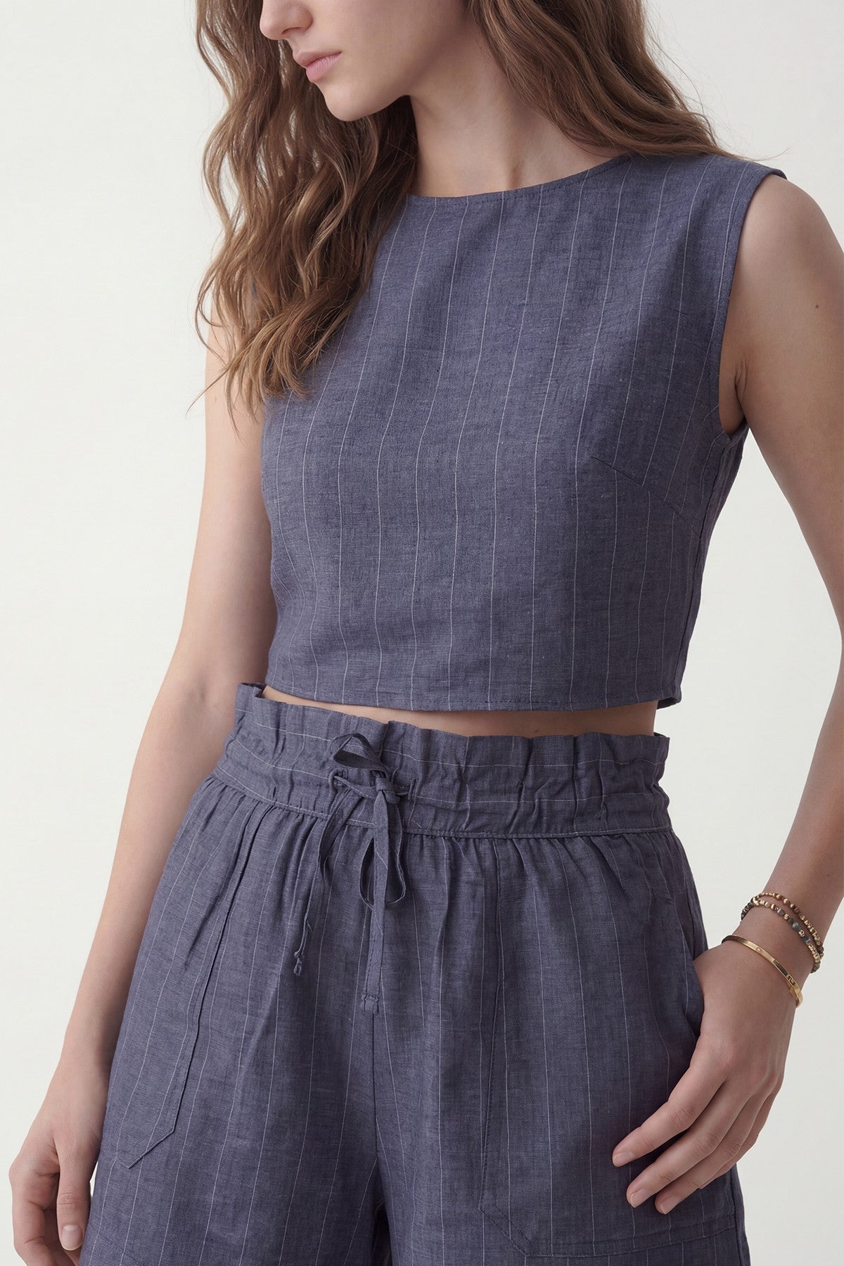 Linen-Blend Striped Shorts Set
