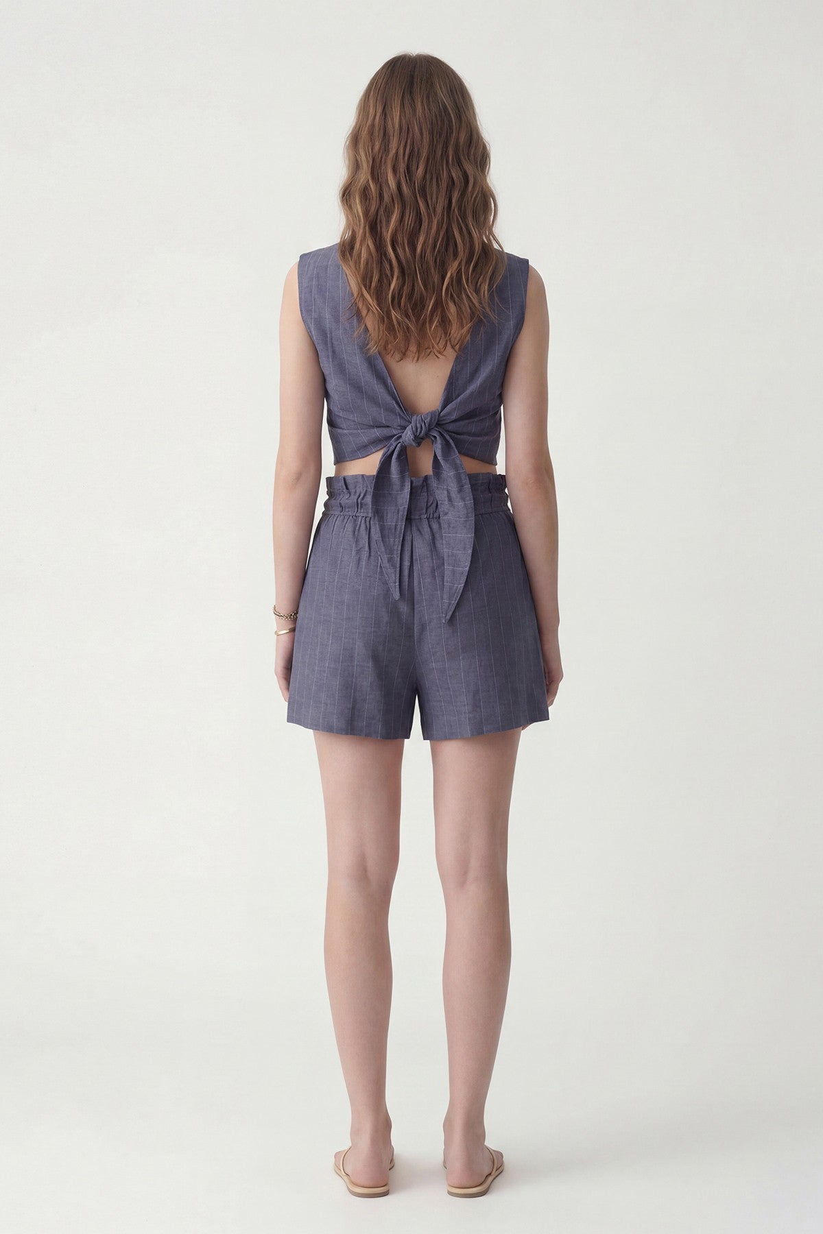 Linen-Blend Striped Shorts Set
