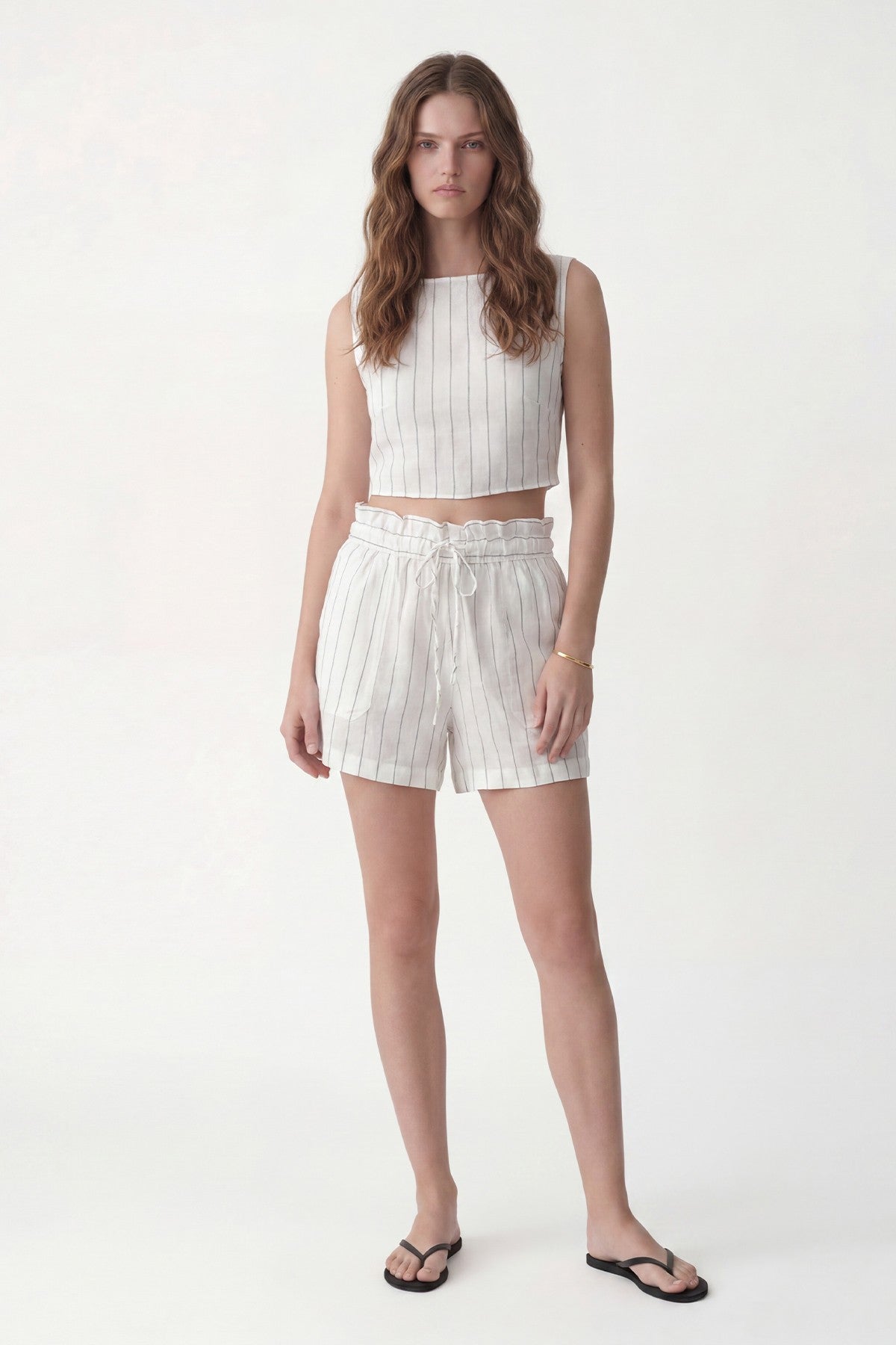 Linen-Blend Striped Shorts Set