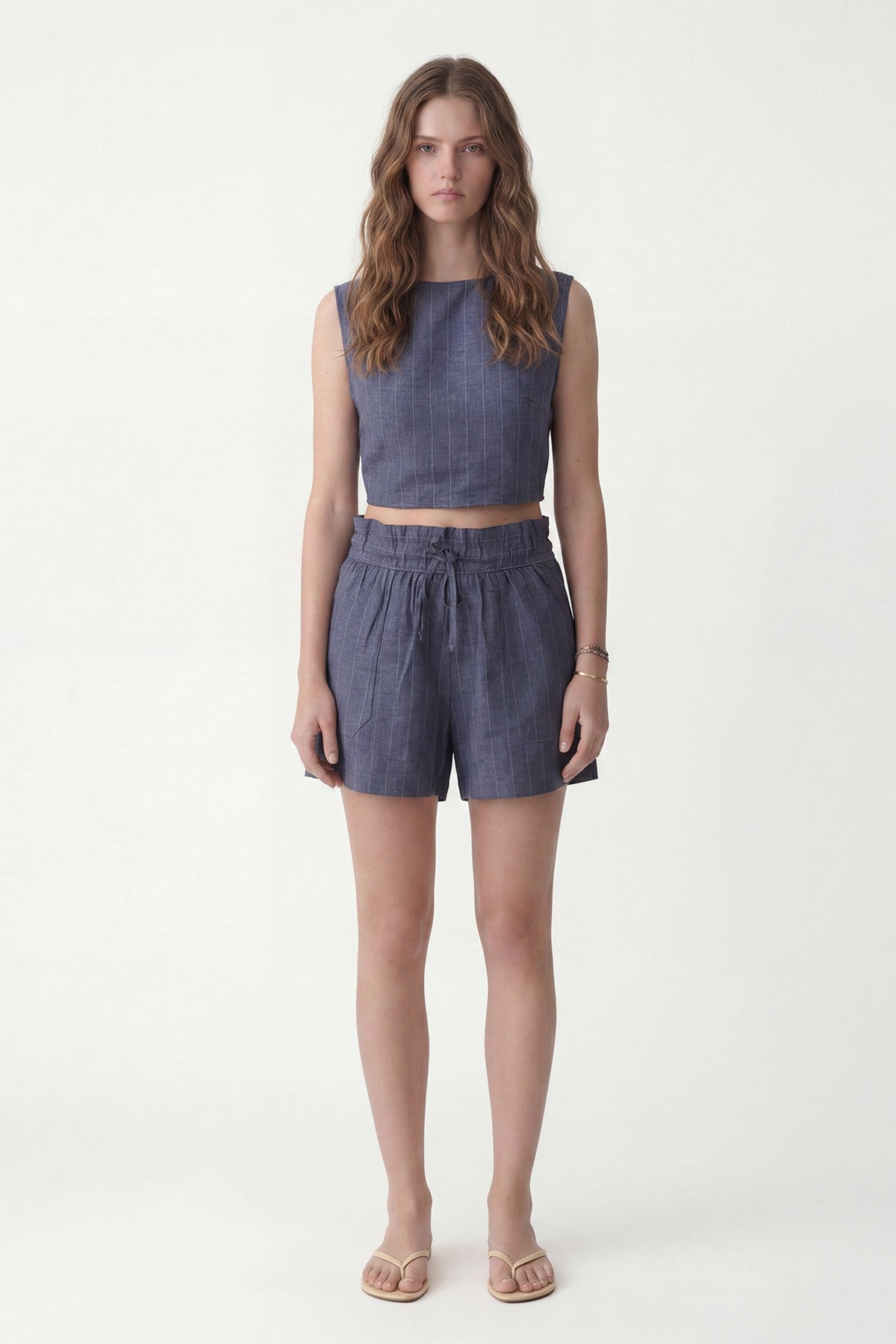 Linen-Blend Striped Shorts Set