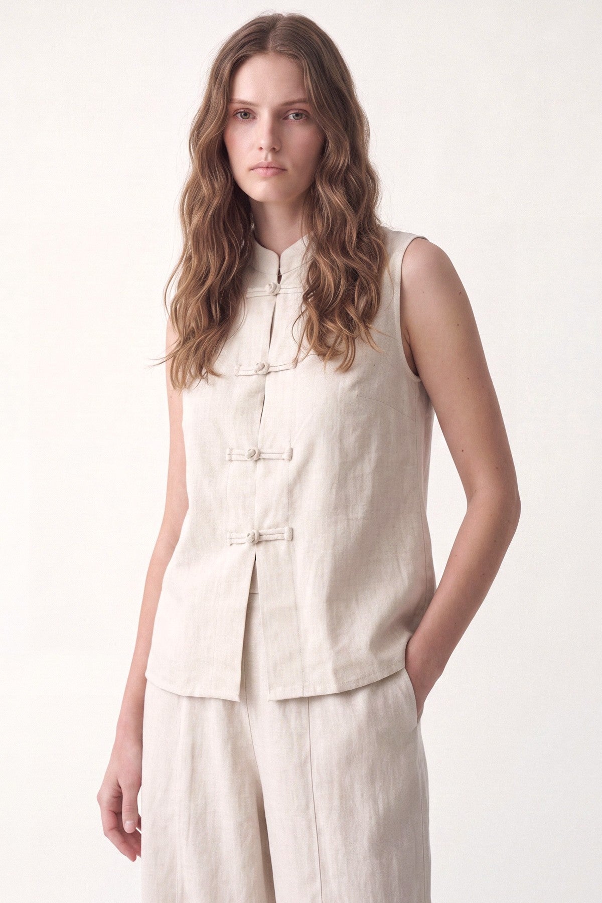 Linen-Blend Embellished Button Set