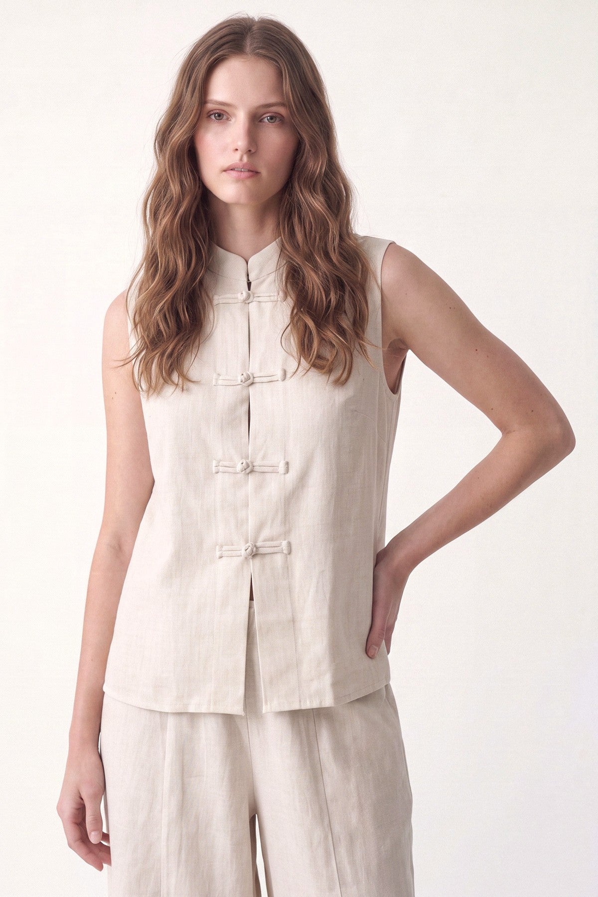 Linen-Blend Embellished Button Set