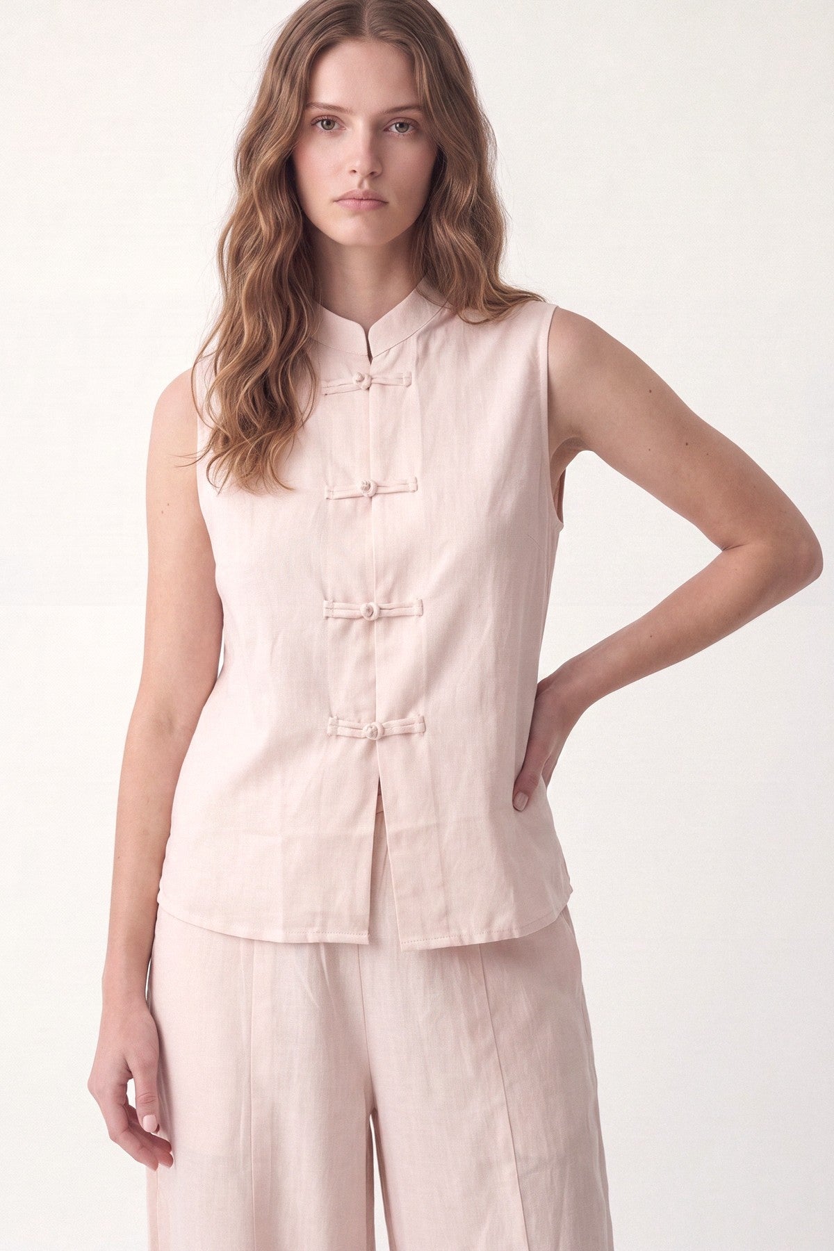 Linen-Blend Embellished Button Set