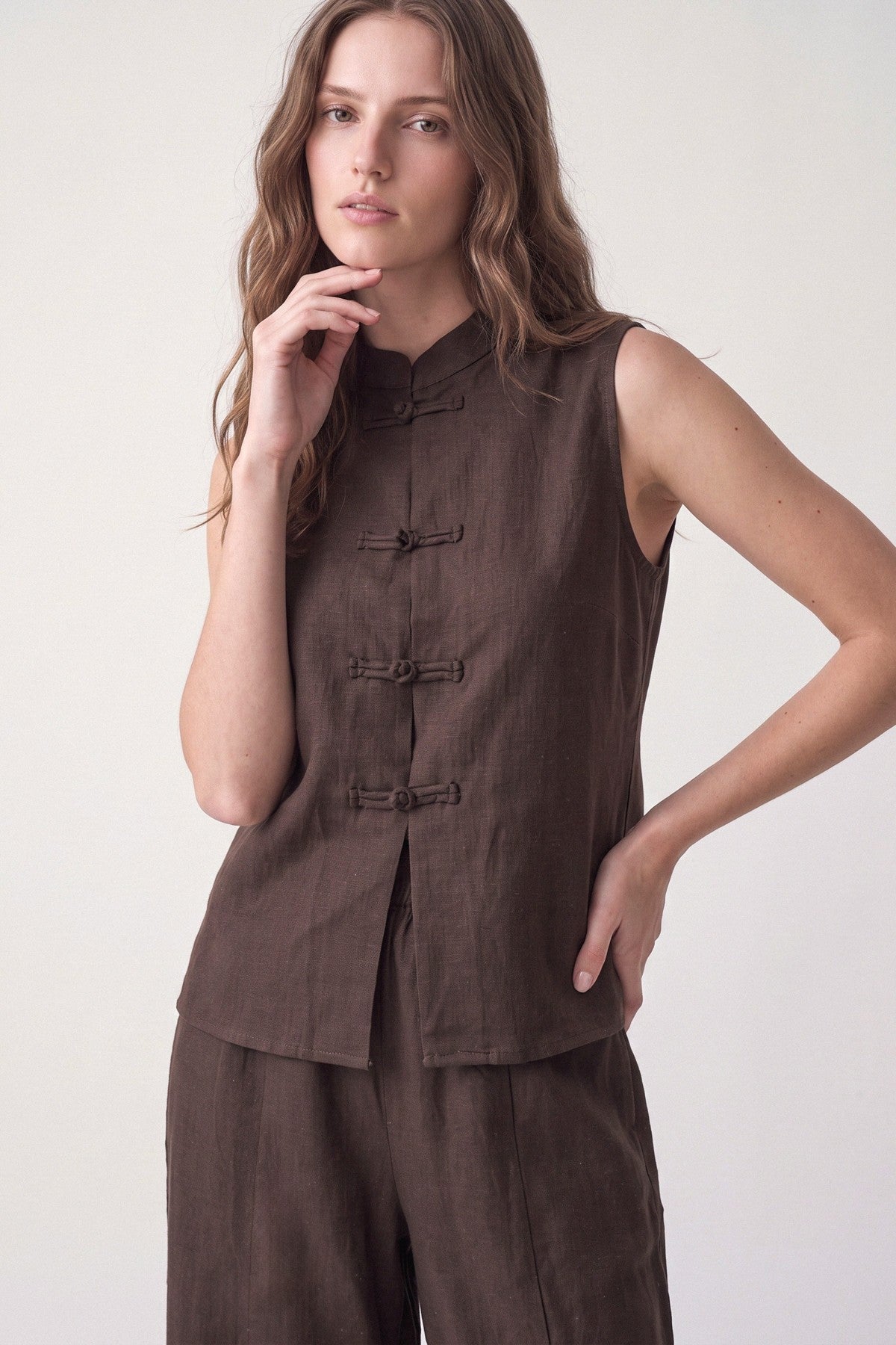 Linen-Blend Embellished Button Set