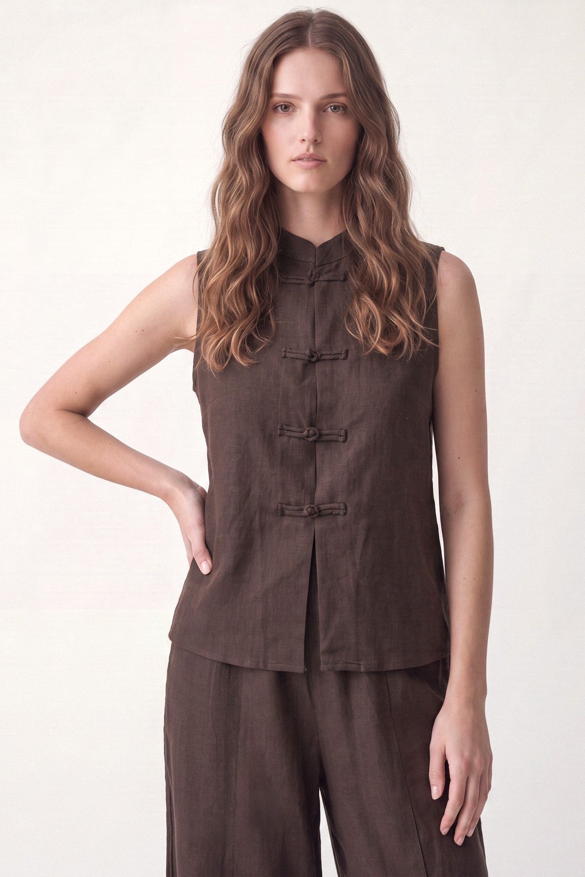 Linen-Blend Embellished Button Set