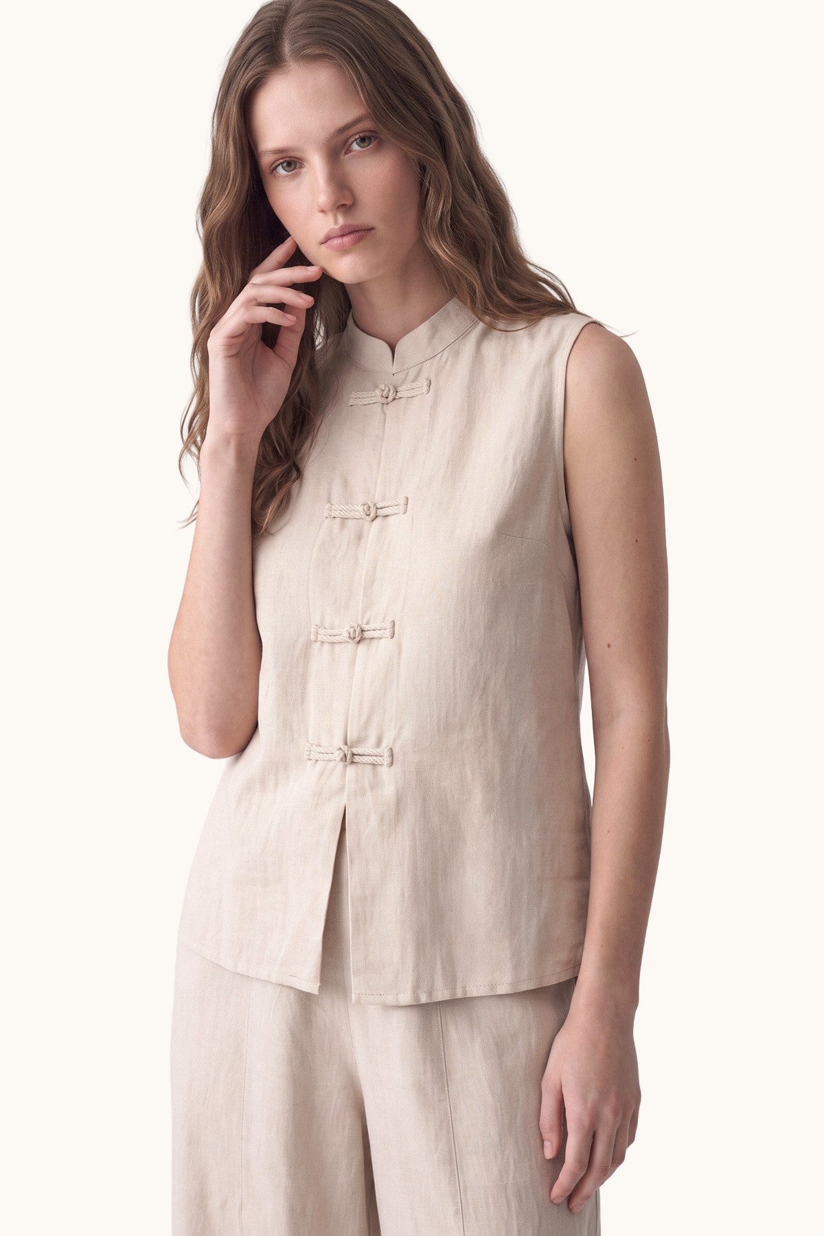 Linen-Blend Embellished Button Set