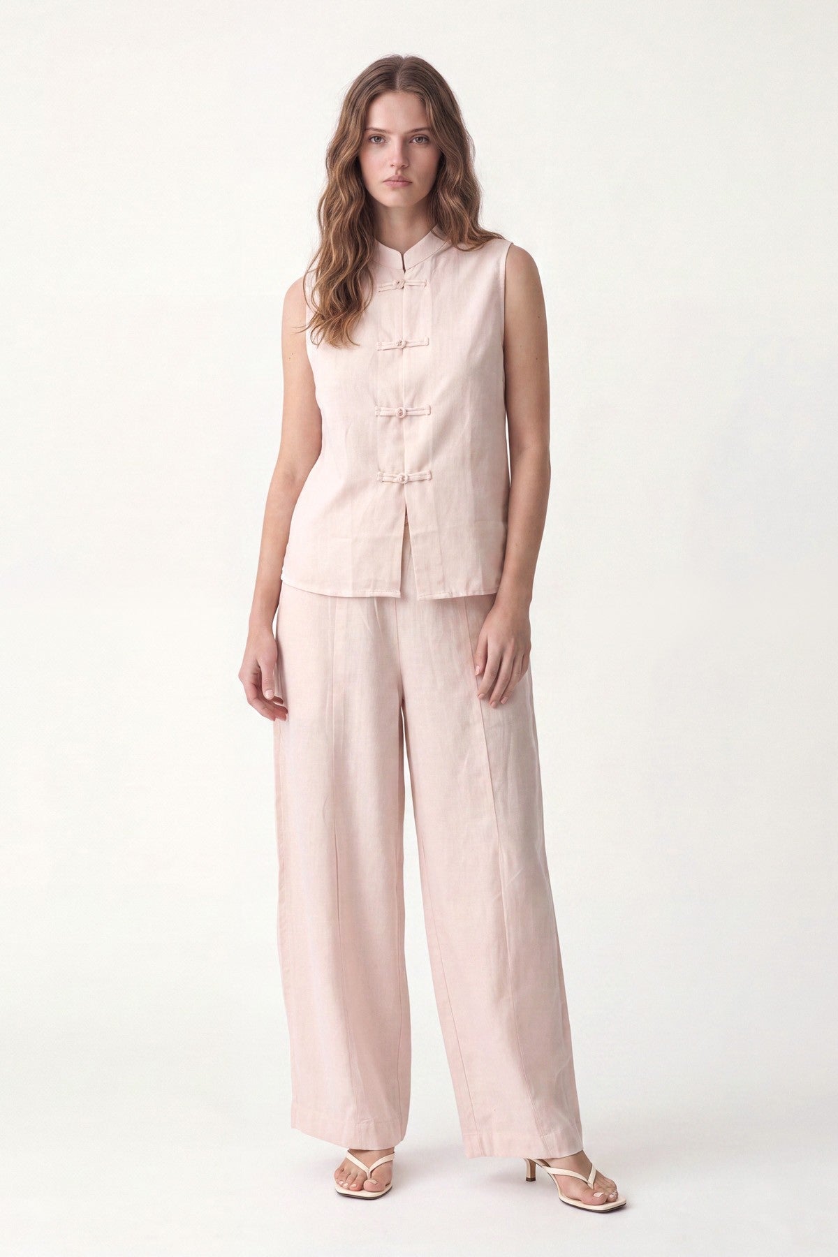 Linen-Blend Embellished Button Set